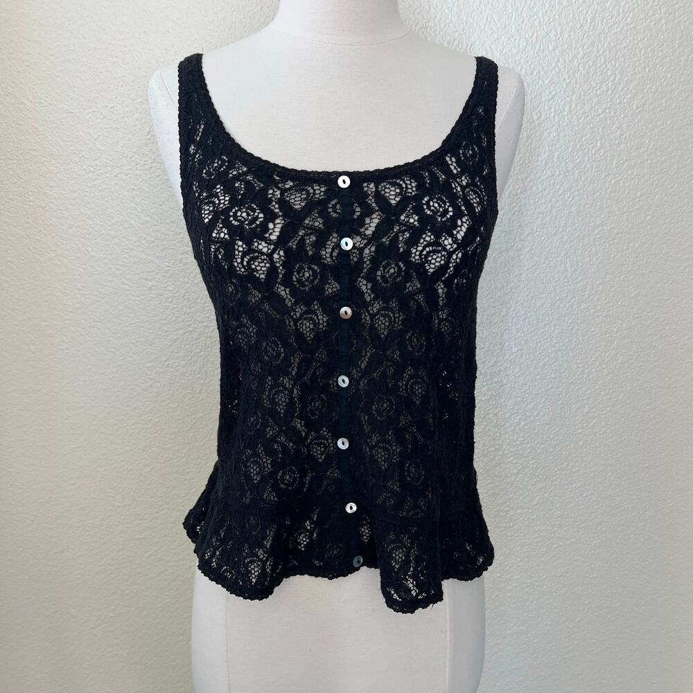 Tally Wejil lace peplum tank top black faux buttons